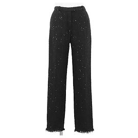 Chanel Tweed Sequin Fringe Tapered Pants Black