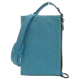 Louis Vuitton Triyon Monogram Triangle Schultertasche aus Kalbsleder Blau Andere
