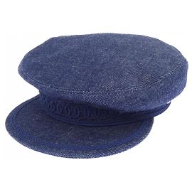 Hermès Hermes CABOURG H ANCRE Denim-Kappe Blau Marineblau