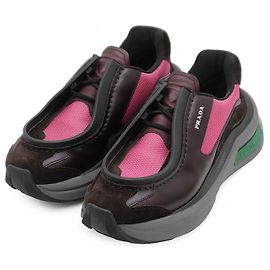 Baskets Prada System en cuir Marron Rose Bordeaux