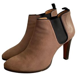 Bottines en cuir Lanvin en Bleu Marron Marron foncé