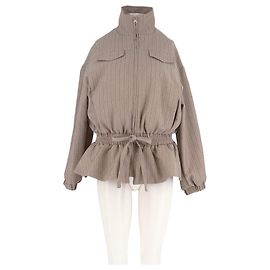 Autre Marque Chaqueta corta a rayas beige con cinturón Beige