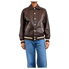 Céline Veste varsity en cuir marron chocolat - taille UK 8 Marron