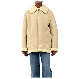Autre Marque Light camel aged shearling aviator jacket - size XS Beige