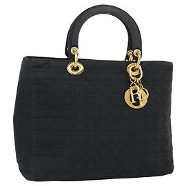 Christian Dior Lady Dior Canage Bolsa Canvas Black Gold Outro