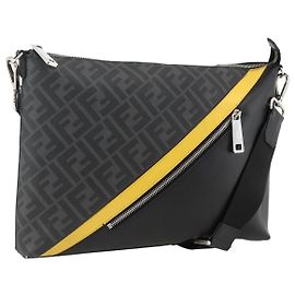 FENDI Zucca Canvas Shoulder Bag PVC Black Silver Other