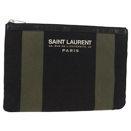 Autre Marque SAINT LAURENT Pochette Canvas Cuir Noir Kaki Argent Autre