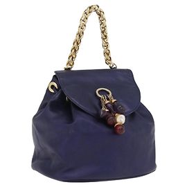 LOEWE Bolsa de mão com corrente em couro Navy Gold Outro