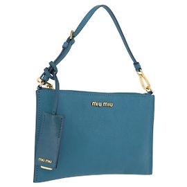 Miu Miu Madras Accessory Pouch Leather Light Blue Gold Other