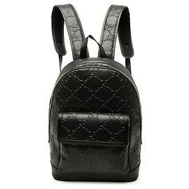 Gucci Black GG Embossed Calfskin Backpack Black