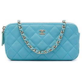 Chanel Blue CC Lammleder Double Zip Wallet on Chain Blau Hellblau