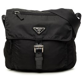 Bolsa Messenger Prada em Tessuto preta com fivela e zíper Preto