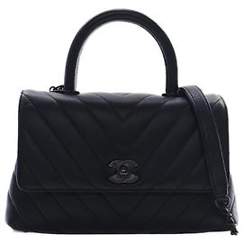 Sac Chanel Black Small Chevron Caviar So Black Coco Top Handle Bag Noir