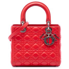 Dior Red Medium Lambskin Cannage Lady Dior Vermelho