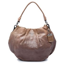 Bolsa Hobo Prada em couro de bezerro Naplak Glace Sfumato Brown Marrom