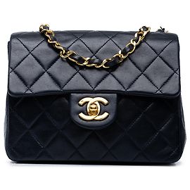 Chanel Blue Mini Square Classic Lambskin Single Flap Blue Navy blue
