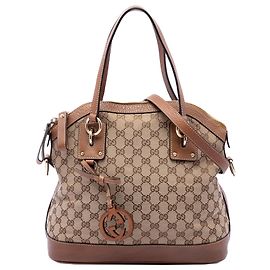 Bolsa Gucci Beige Medium GG Canvas Charm Dome Satchel Bege