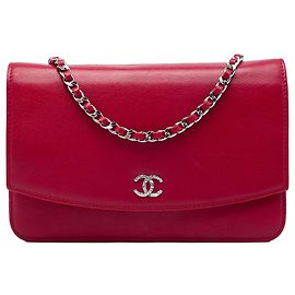 Chanel Red CC Caviar Sevruga Wallet On Chain Rouge