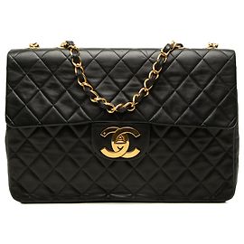 Chanel Black Maxi XL Classic Lambskin Single Flap Noir