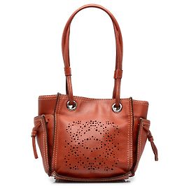 LOEWE Orange Leather Perforated Anagram Punching Tote Orange