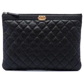 Chanel Black Medium Quilted Caviar Boy O Case Clutch Black