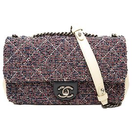 Chanel Blue Medium Tweed Single Flap Blau Marineblau