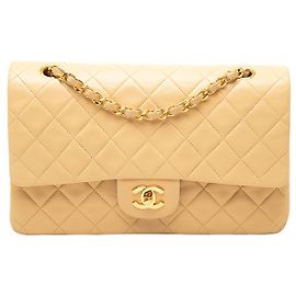 Chanel Beige Medium Classic Lambskin Double Flap Bege