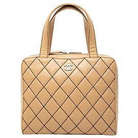 Chanel Beige CC Lambskin Wild Stitch Handbag Beige