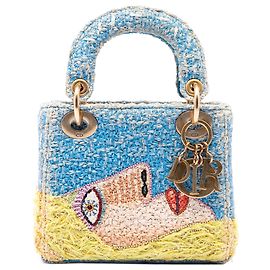 Dior Blue Limited Edition Brian Calvin Lady Art Mini Beaded Raffia Lady Dior Bleu Bleu clair