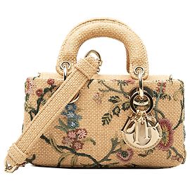 Dior Beige Micro Floral Embroidered Raffia Lady D Joy Bege