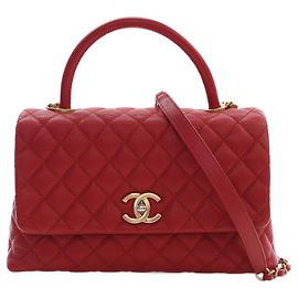 Sac Chanel Red Small Quilted Caviar Coco Top Handle Bag Rouge