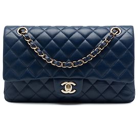 Chanel Blue Medium Classic Caviar Double Flap Blau Marineblau