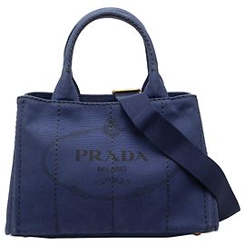 Prada Sac Tote Small Canvas Canapa Logo Bleu Bleu Bleu foncé