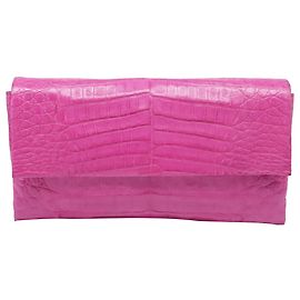 Autre Marque Sac pochette à rabat Nancy Gonzalez en cuir de crocodile rose Rose