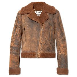 Alexander McQueen Brown Leather Fur Trimmed Biker Jacket Brown