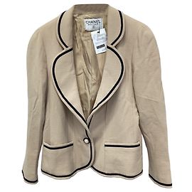 Chanel einreihiger Blazer aus beiger Wolle Beige