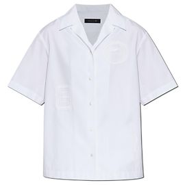 Camisa Lacoste Logo Branca de Algodão de Manga Curta Branco
