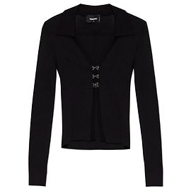 Dsquared2 Cardigan aus schwarzer Baumwolle Rippstrick Schwarz