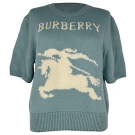 Burberry Equestrian Knight Design Oberteil aus hellblauer Wolle Blau Hellblau