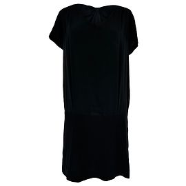 Sandro V-Ausschnitt Midi-Kleid aus schwarzer Seide Schwarz