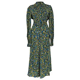 Vestido midi Victoria Beckham com estampado floral e peitilho com folhos em seda multicolor Multicor