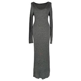 Totême Geripptes Maxi-Kleid aus grauer Wolle Grau