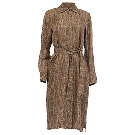 Vestido camisa midi Max Mara Cain-Printed em seda castanha Marrom Vermelho