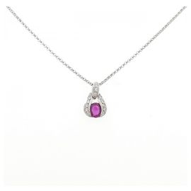 Autre Marque Platinum Ruby Diamond Necklace Silvery