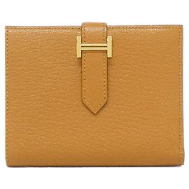 Hermès Carteira Hermes Bearn Compact Chevre Marrom Caramelo