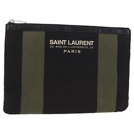 Autre Marque SAINT LAURENT Pochette Canvas Cuir Noir Kaki Argent Auth mr1652 - Jerrillo Autre