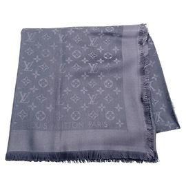 Louis Vuitton Monogram Stola aus Seide/Wolle in Grau Braun Monogramm