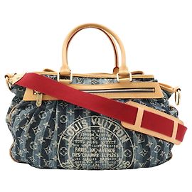 Borsa Tote Louis Vuitton Monogram Denim Cabas Raye GM Blu