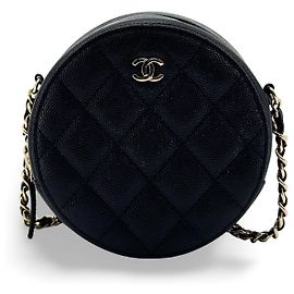 Chanel Round Chain Quilted Caviar Small Noir