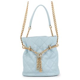 Bolsa de Ombro com Corrente Chanel em Pele de Cordeiro Azul Claro Azul claro